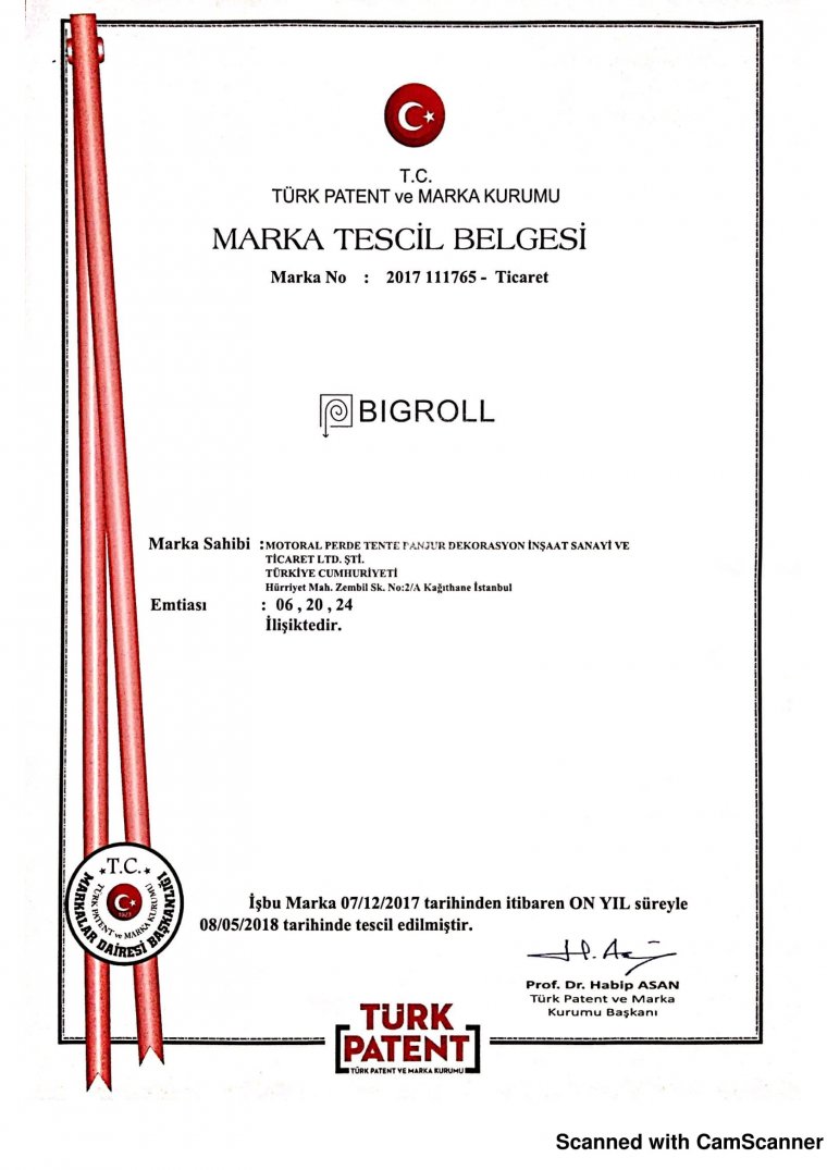 BIGROLL MARKAMIZIN TESCİLİNİ ALDIK.