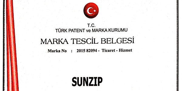 SUNZİP MARKAMIZIN TESCİLİNİ ALDIK.